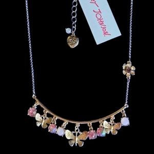 🦋🩷Betsey Arched-Bar Necklace Butterfly Pink Rhinestone Accents - NWT🩷🦋